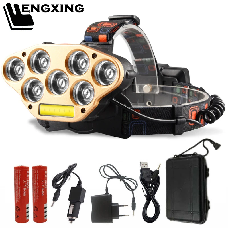 

7*XPE & 1*COB LED Headlamp Glare Charging Headlights Night Fishing Lights Usb Bulbs Q5 Head Flashlight Torch Lamp Litwod DC Port