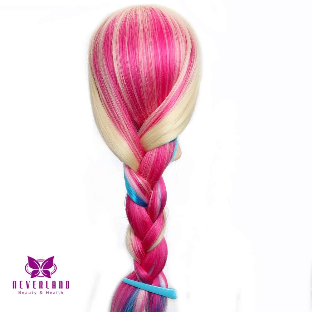 

26inch Colorful Synthetic Hair Training Mannequin Head For Braids Hairstyles Rainbow Salon Hairdressing Doll Heads With Clamp