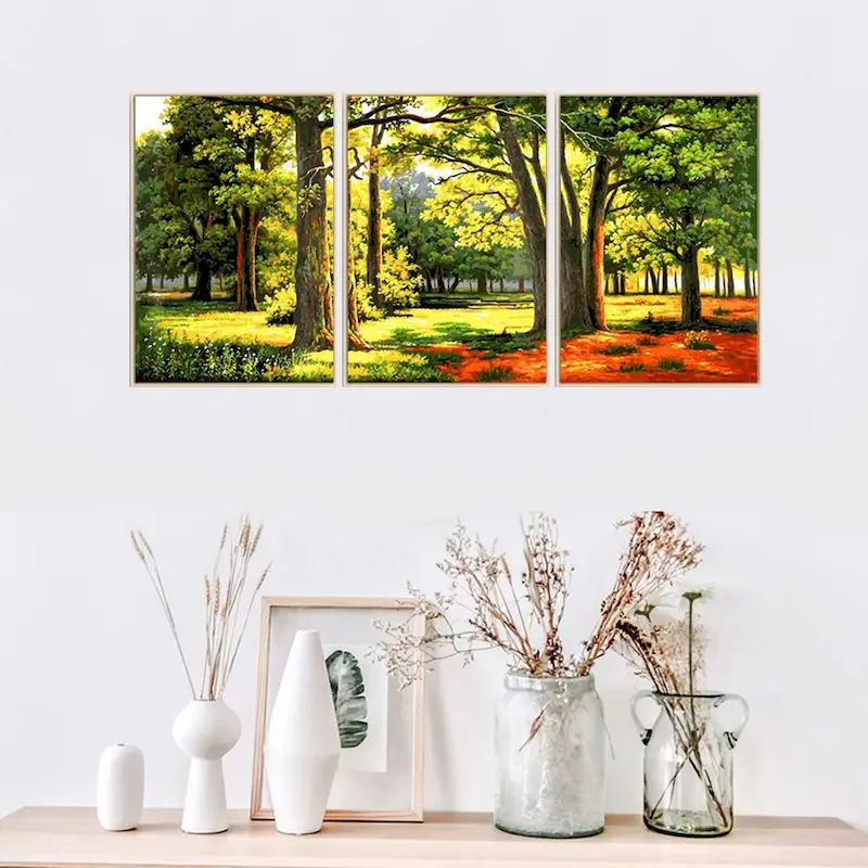 

RUOPOTY 3PC Forest Paint By Numbers Three fights Landscape Draw By Number On Canvas Tree For Home Wall Decorations Living Room