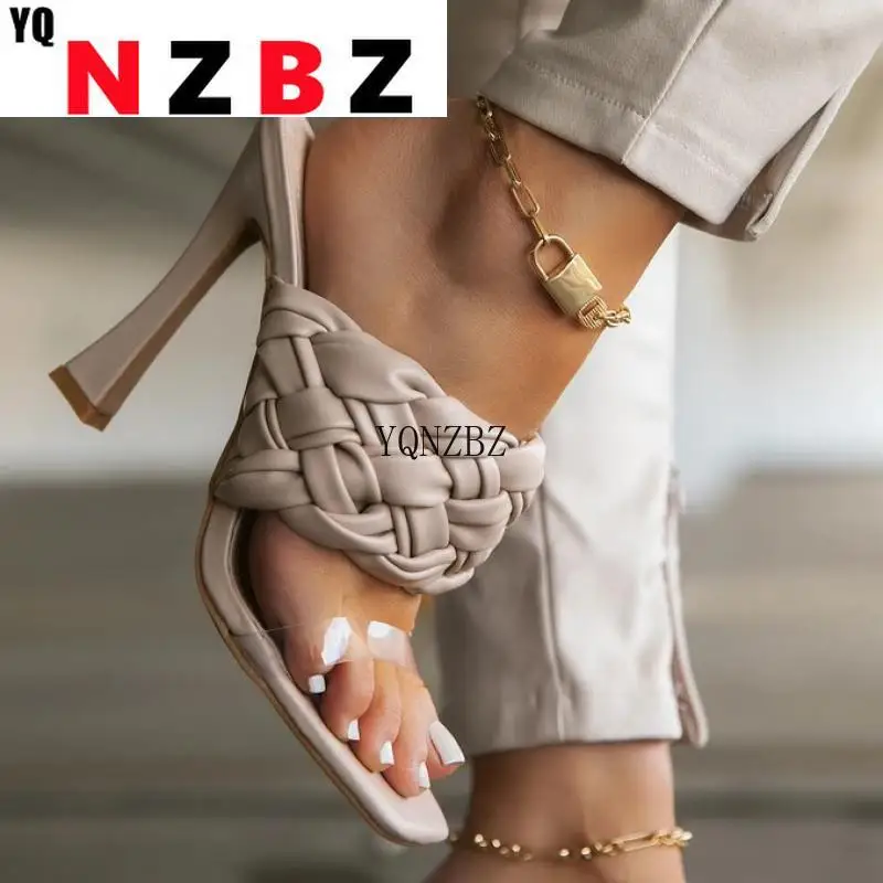 

Сланцы женские на высоком каблуке, однотонные сандалии с переплетением, открытый носок, Повседневная модная удобная обувь для вечеринок, ле...