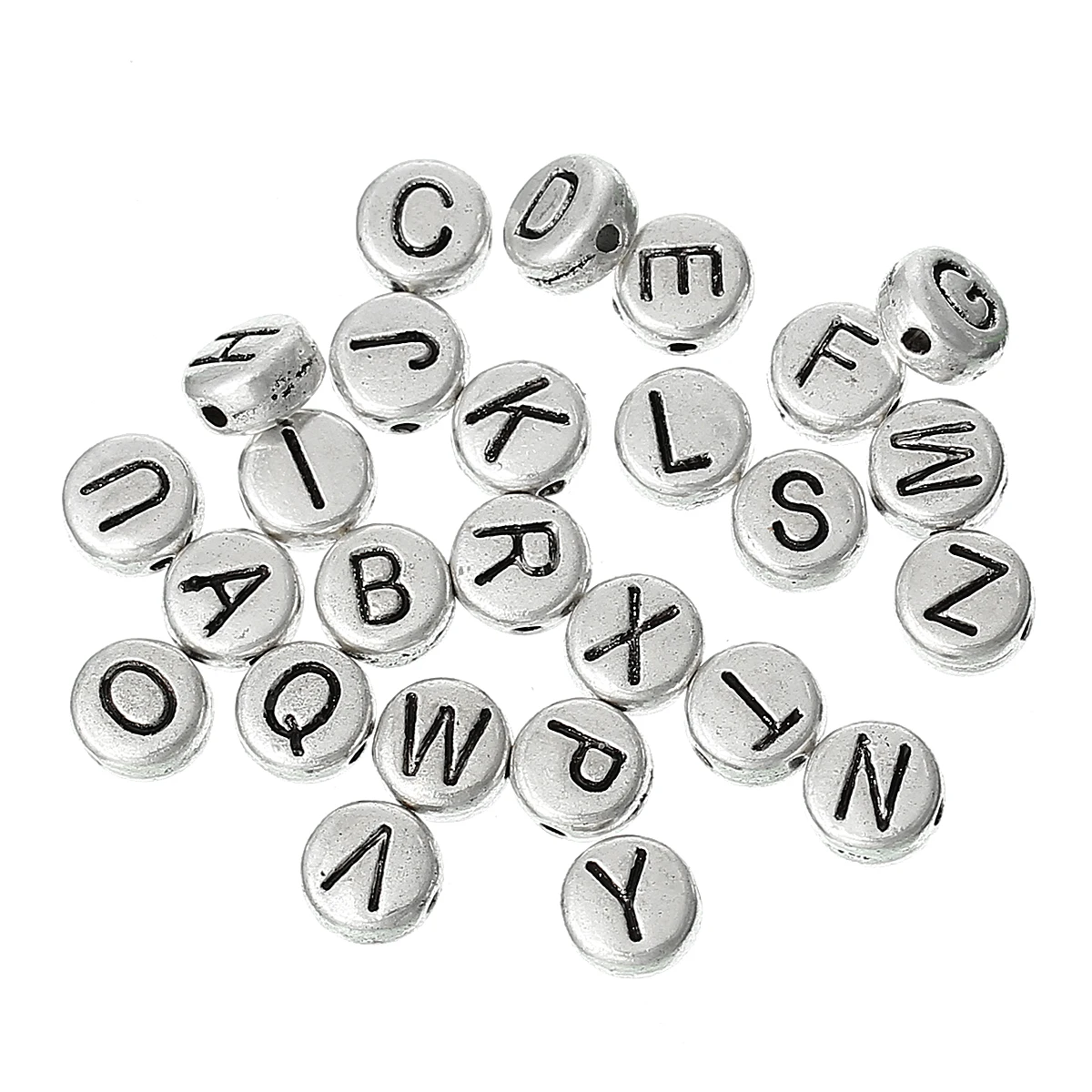 

Zinc Alloy Spacer Beads Flat Round Antique Silver Color Beads Mixed Letter "A-Z" Carved DIY Making Bracelets Jewelry Gift,130PCs