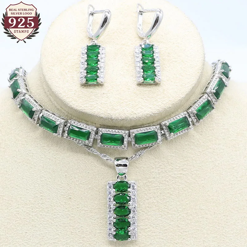 Женский ювелирный набор из серебра 925 пробы зеленый полудрагоценный браслет