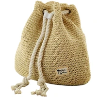 4pcslot summer women straw backpack handmade holiday casual beach bag drawstring knapsack knitted shoulder bag travel bag