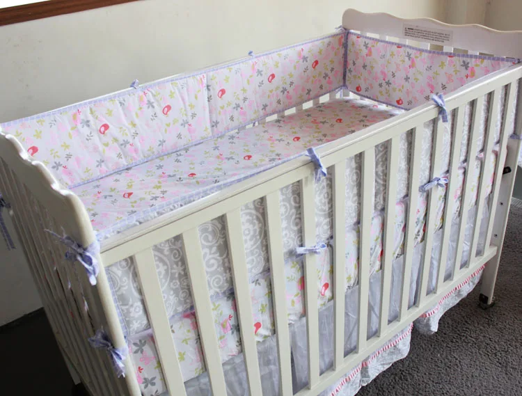 

4pcs Silver Birds Printing Embroidery Baby Nursery Cot Bedding Set new design-quilt,crib sheet, crib skirt, bumpers