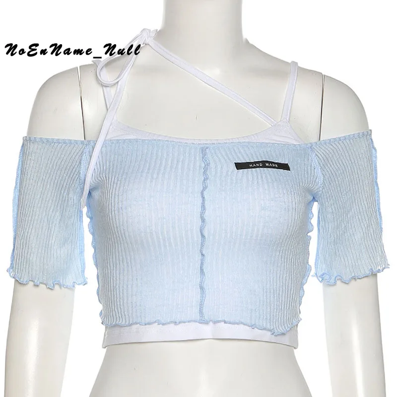 

2021 autumn new women's dress Y2k solid color slim fit off shoulder fashion suspender vest Crop Top short sleeve two-piece set