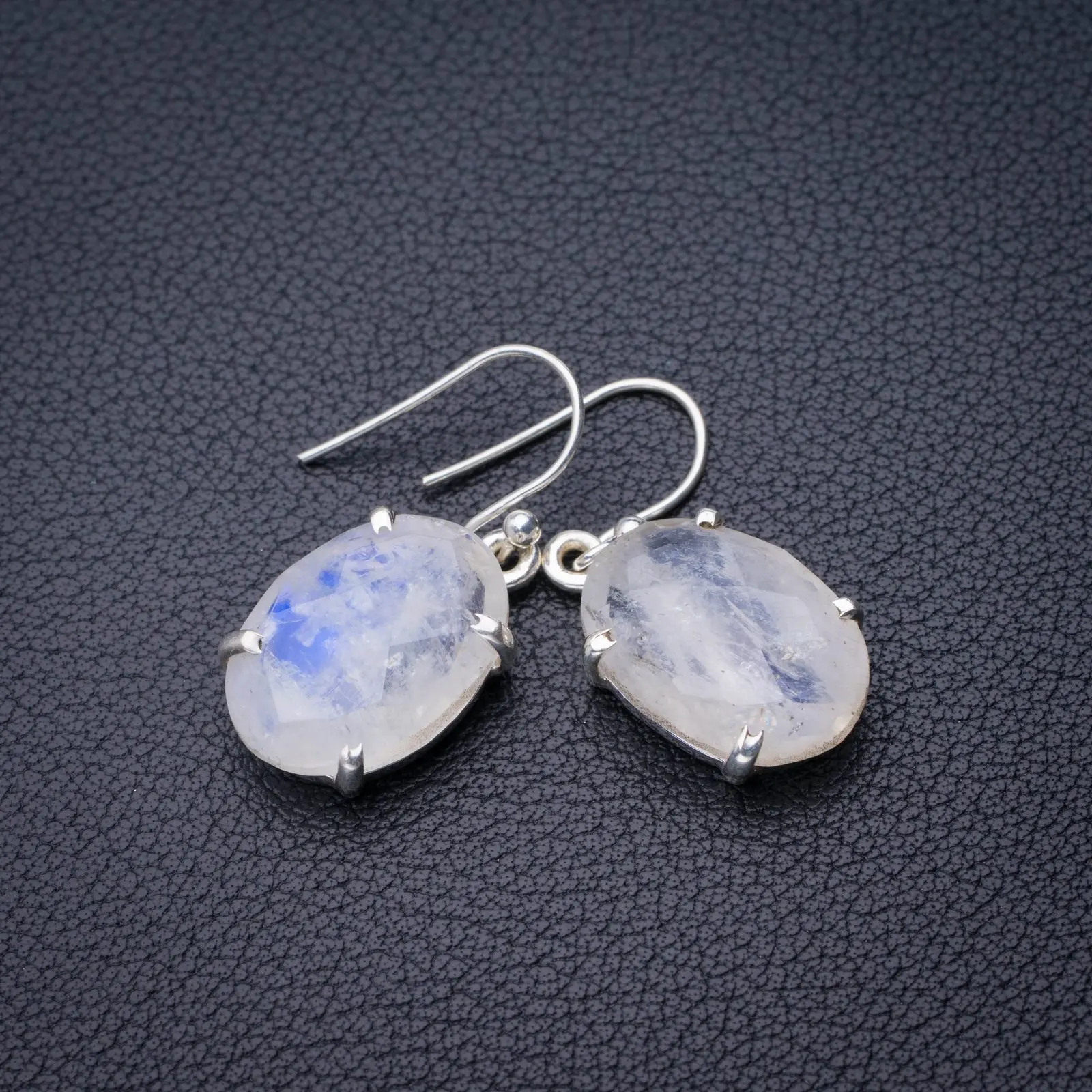 

StarGems Natural Rainbow Moonstone Handmade 925 Sterling Silver Earrings 1.25" D7263