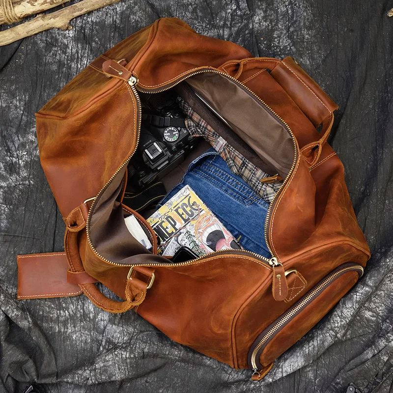 Мужская Толстая дорожная сумка Crazy Horse из натуральной кожи 20 дюймов|leather travel bag|travel