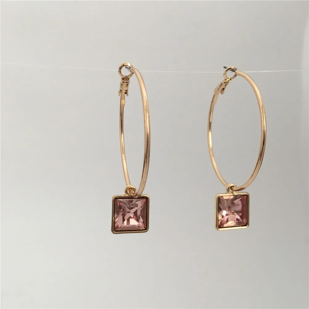 Повседневные золотые Цвет покрытие большие серьги кольца камень очарование для