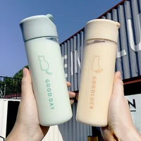 small fresh cat english plastic cup simple fashion sports water cup for boys and girls clear water bottle drinking bottle