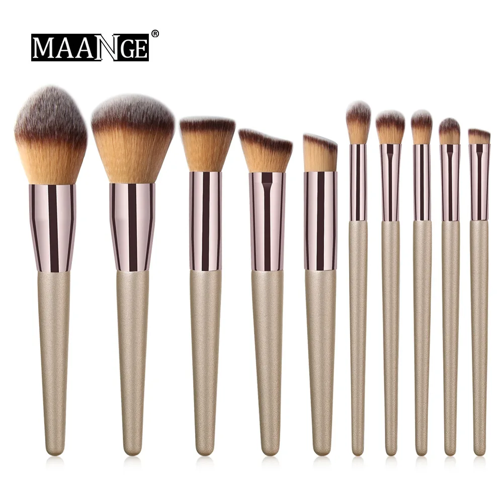 Hot Selling 10 Champagne Golden Cosmetic Brushes Suit, Small Grapes Eye Brushes and Instant  Foundation Brush Makeup Tools Gift
