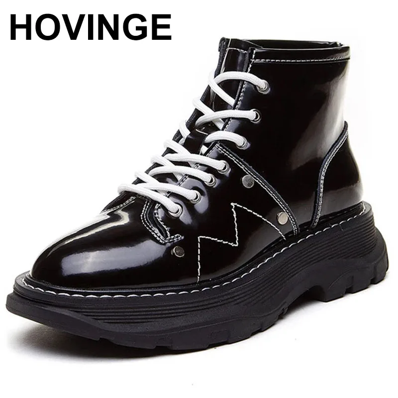 

Уличные красные ботинки-мартинсы HOVINGETrendy в британском стиле на толстой подошве женские ботинки средней длины на толстой подошве из глянцев...