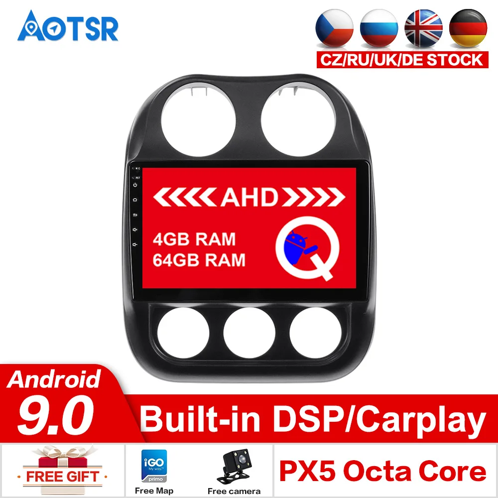 Автомобильный GPS трекер AOTSR Android 9 0 64 ГБ для Jeep Compass 2010 2016 1 din мультимедиа DVD стерео