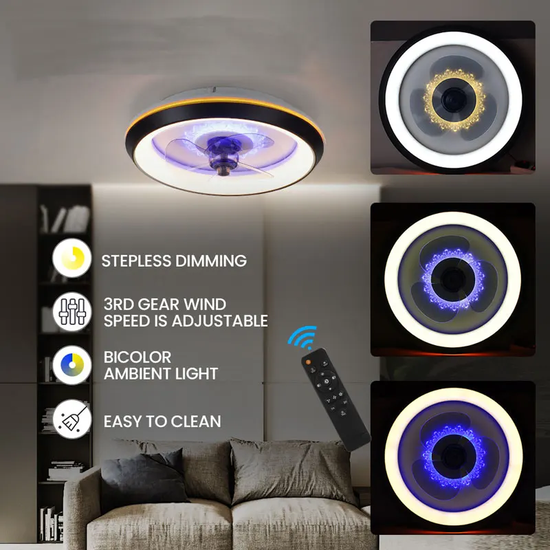 

Stepless Dimming Ceiling Fan Chandelier 80W Bedroom Mute LED Fan Light with Light Remote Control Can Be Timed and Modern