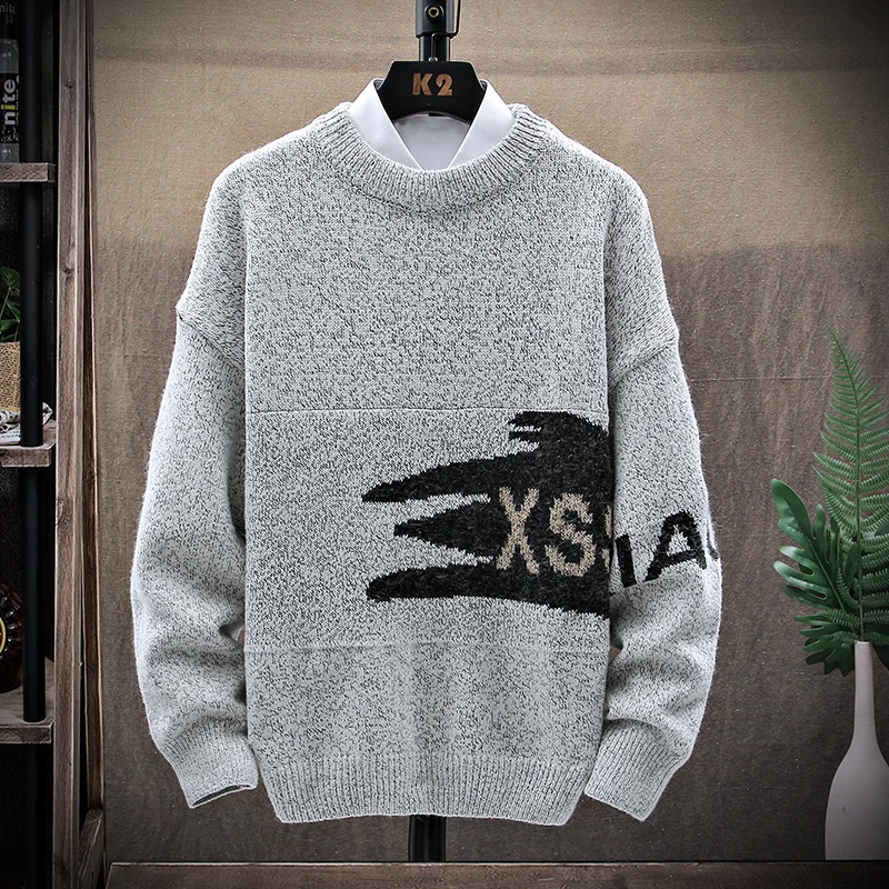

2021 Spring Pullover Men Vintage Sweater Letter Printing Flat Knitted Men Clothing Japan Style Knitted Sweater Cotton Geometric