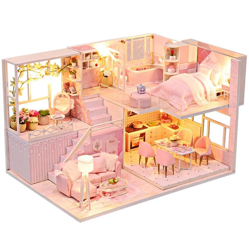 

Кукольный домик «сделай сам», деревянный миниатюрный дом для кукол со светодиодной подсветкой, игрушки для детей, подарок на Рождество и де...