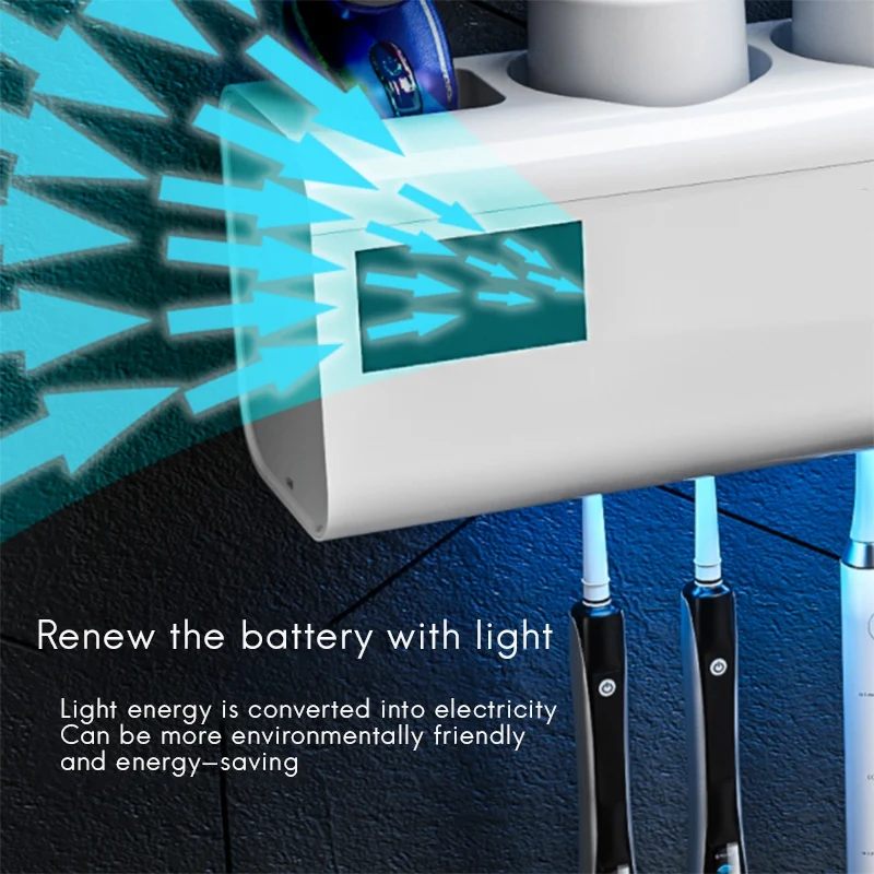 

Wall Mounted Toothbrush Holder,with Automatic Toothpaste Dispenser,Light Energy Charging ElectricToothbrush Organizer