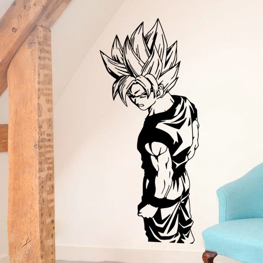 Наклейка на стену Супер Saiyan Goku виниловая наклейка на стену-Dragon Ball, настенная художественная наклейка, наклейка для детской комнаты, декоративная наклейка на стену
