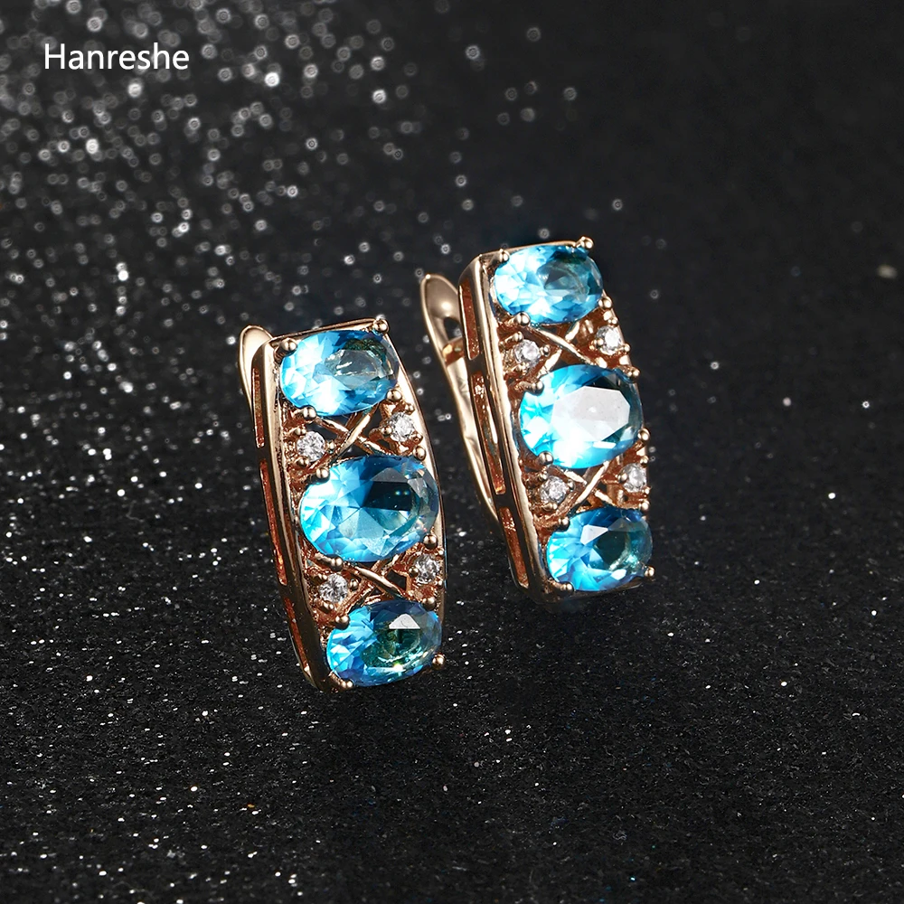 

Hanreshe Rectangle Luxury Stud Earrings Female Vintage Jewelry Party Wedding Blue Crystal Rose Gold Pretty Earring Women Gift