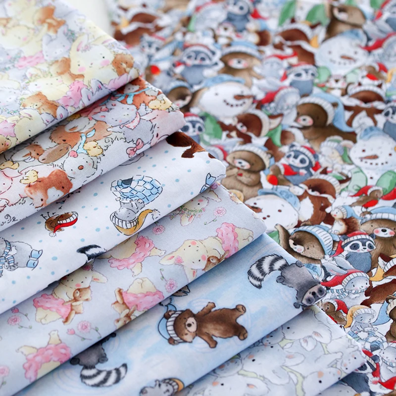 

Cotton Fabric Cute Bear Snowman Pattern Digital Printing Cloth DIY Dolls Clothes Quilting Dresses By Meters Sewing Patchwork