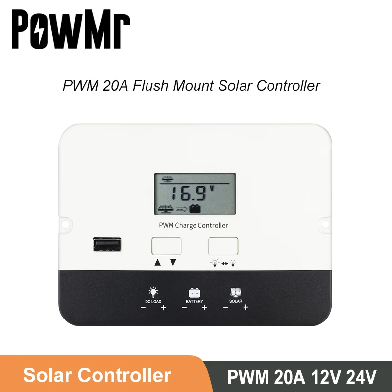 

PWM 20A заподлицо монтируемый ЖК Солнечный зарядный контроллер Авто 12В 24В с USB портом 17 режимов нагрузки для AGM Gel утопленные литиевые батареи