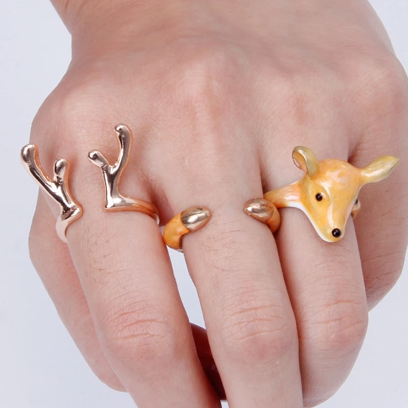 3 шт./компл. набор колец с эмалью белка лось лебедь животное для женщин |