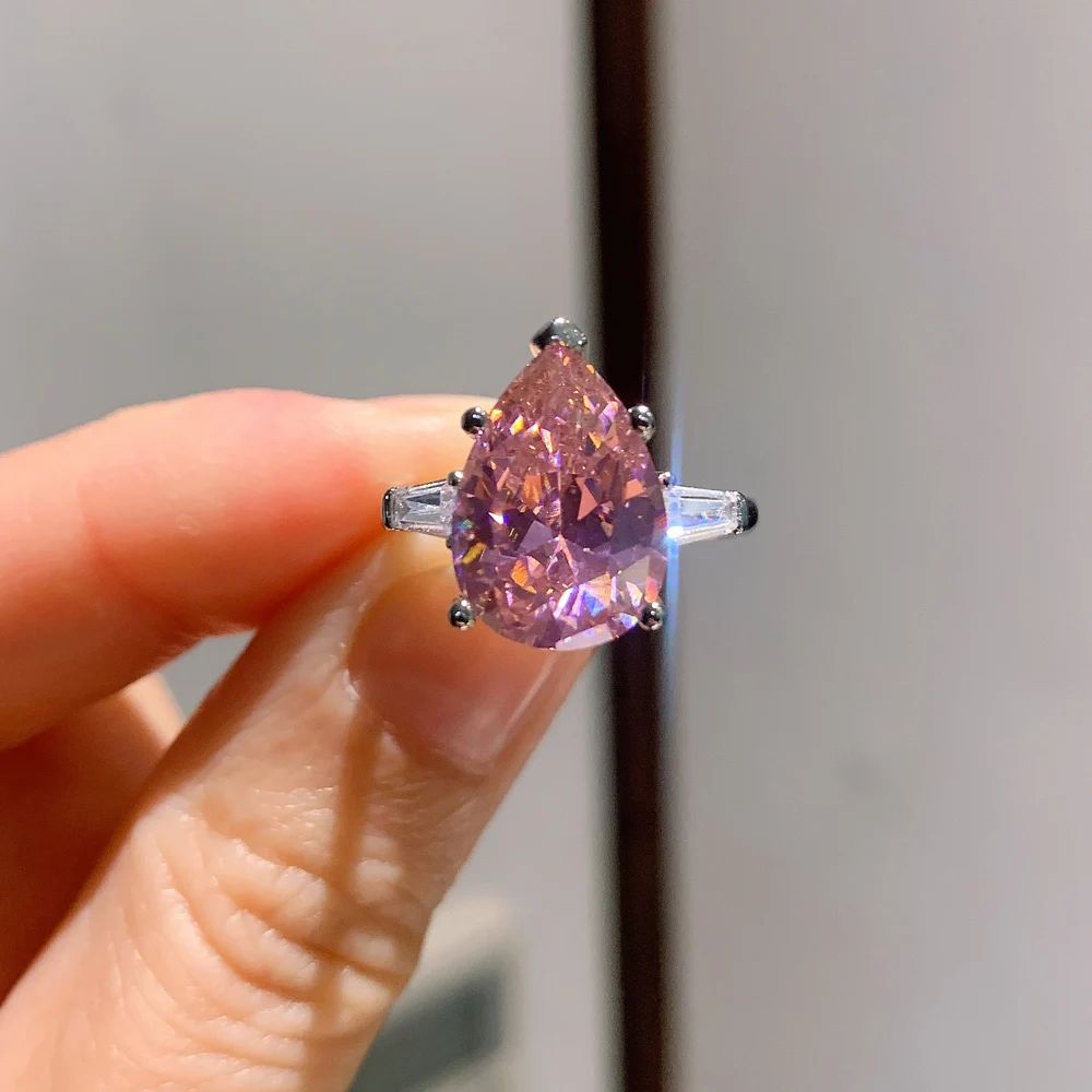 

2021 Charm 10*14MM Water Drop Cut Citrine Pink Gemstone Adjustable Rings For Women Holiday Birthday Fine Jewelry Gifts