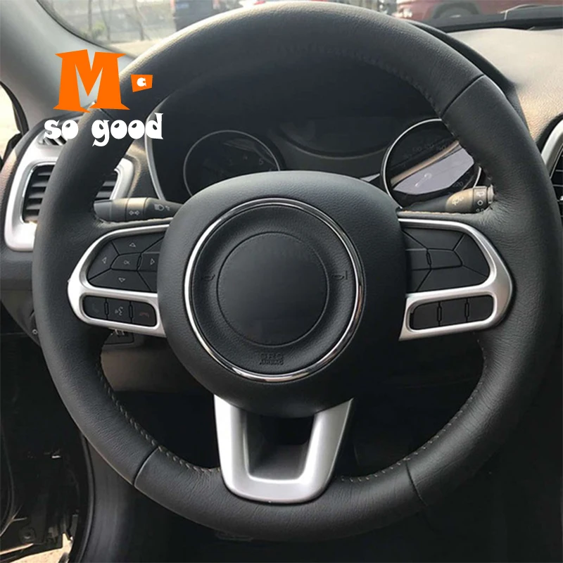 

ABS Matte Steering Wheel Decorative Covers Trim Accessories 2015 2016 2017 for Jeep Renegade 2017 Interior Mouldings