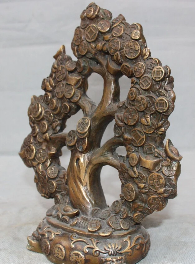 ---623+++9&quot Chinese Folk Fengshui Bronze Wealth Money YuanBao Shake Qian Tree Shu Statue | Дом и сад
