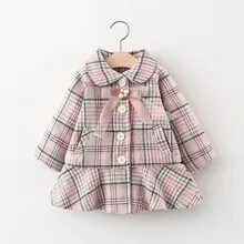 2021 New Toddler Kids Baby Girls Overcoat Woolen Bowknot Single Breasted Coat For Girl Outerwear Win