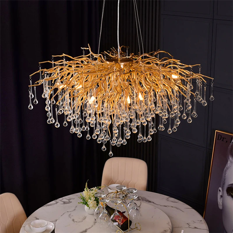 

Nordic LED Crystal Chandeliers Loft Oval Gold Luster Restaurant Pendant Lamp Lighting Bedroom for Living Room Villa Indoor Decor