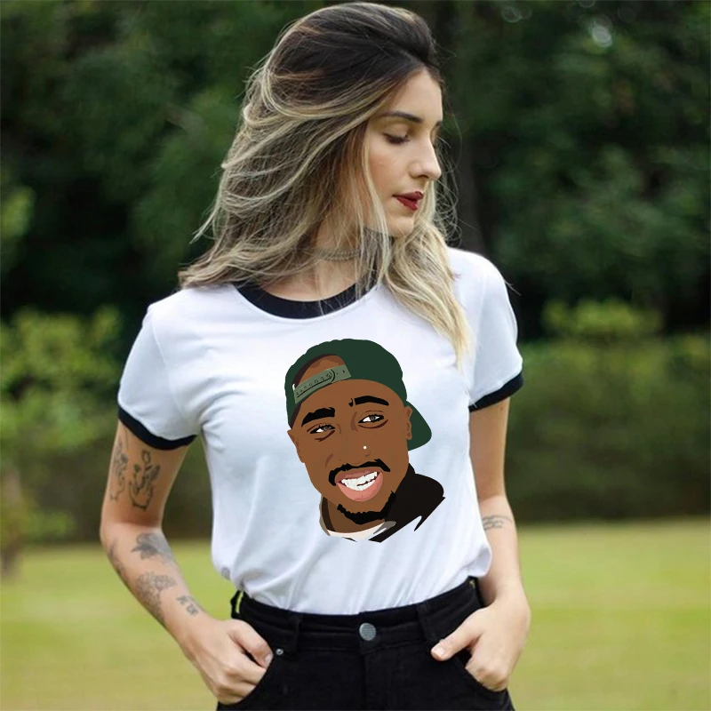2020 для женщин с принтом Тупак 2pac футболка коротким рукавом круглым вырезом