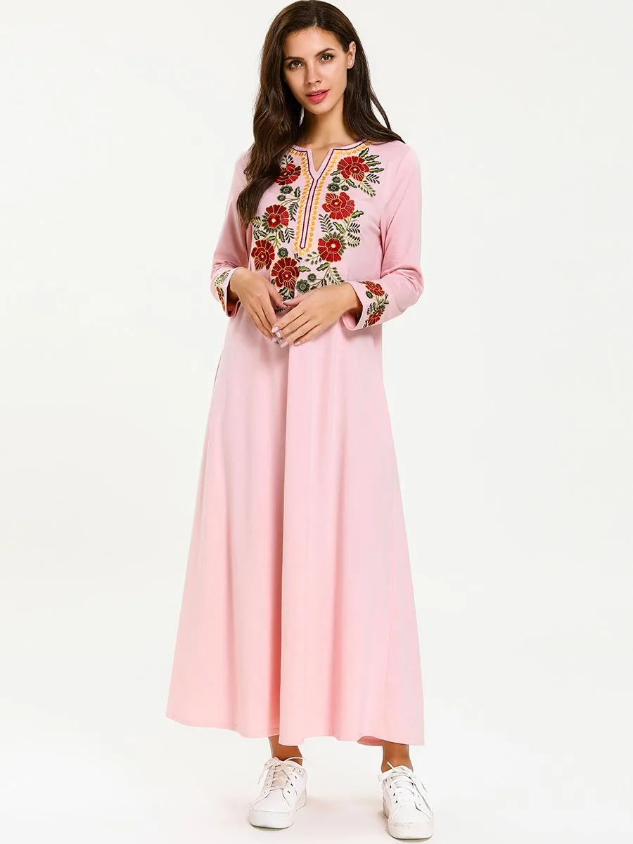 Женское платье макси с цветочной вышивкой длинным рукавом размер d мусульманское