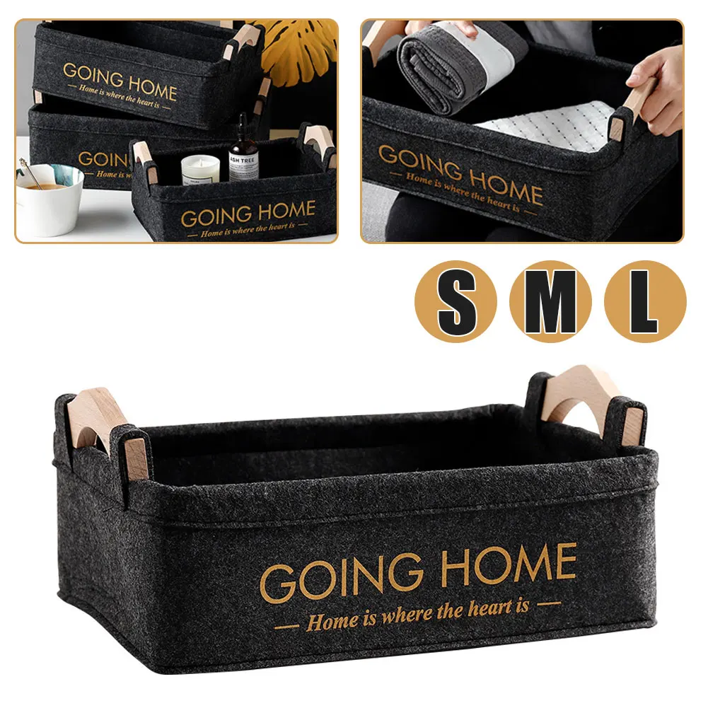 

Storage Bins Wooden Handle Decorative Basket Rectangular Soft Felt Storage Bin Organizer Basket Household Storage Kids Toy