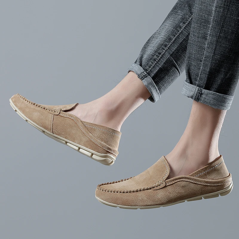 

men's casual shoes genuine leather slip-on male loafers outdoor breathable handmade outdoor walking flats for man big size 47