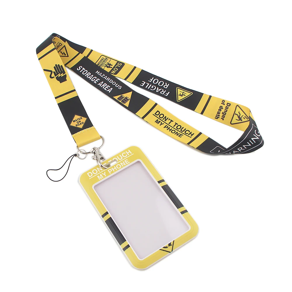 

LT100 Warning Be Careful Lanyard Credit ID Badge Holder Key Rings Bag Student Women Travel Bank Bus Business Card Cover Keychain