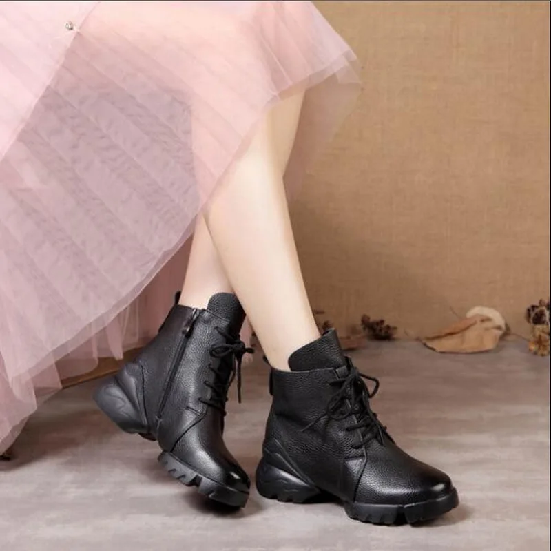 

First layer cowhide soft bottom Women Square Dance Shoes high top female boots dance shoes ethnic style retro female boots