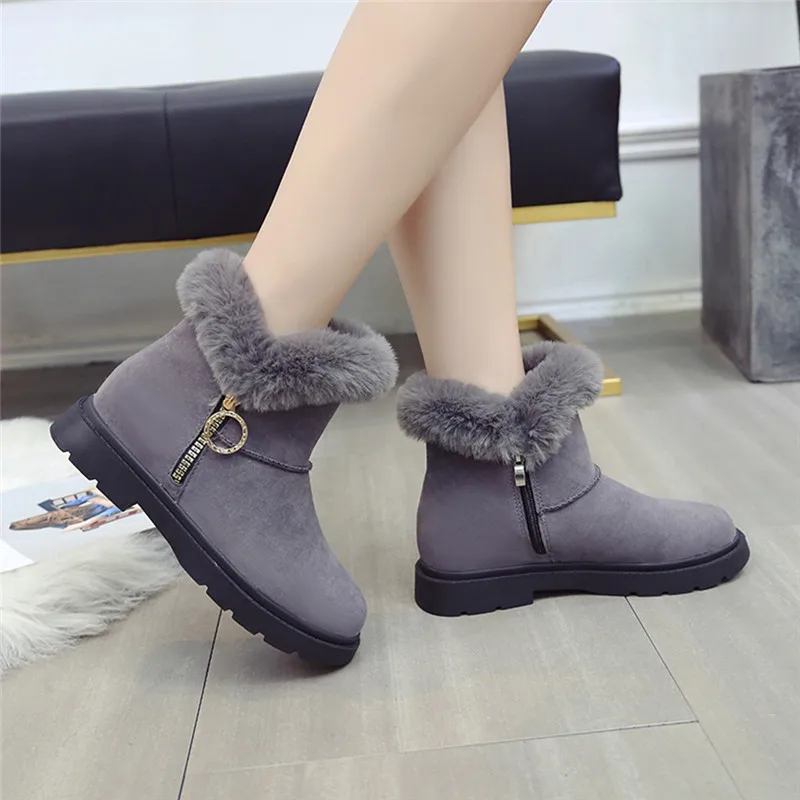 Новые меховые ботильоны женские теплые полусапожки на молнии обувь Плоском