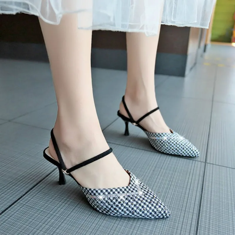 Fashion Summer The New Baotou Wear Two Outer Wear Half Slippers Party Shallow Thin Heels Slides Med (3cm-5cm) Sequins Breathable