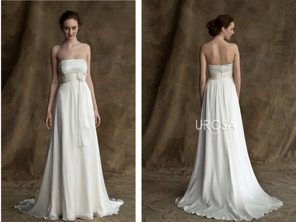 

robe de mariee Sexy A-Line long Wedding White chiffon flower cheap Covered Bodice simple Vintage bridal Gowns bridesmaid dresses