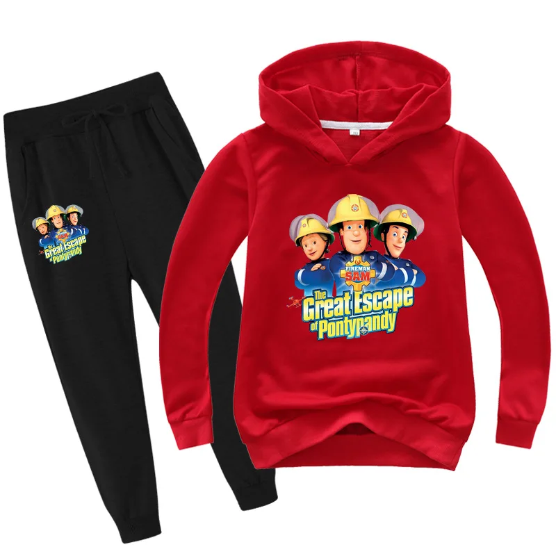 Fireman Sam New Clothes Halloween Shirts for Toddlers Cotton Girls Clothes Fall Baby Boy Clothes Set Teenage Hooded Top+Pants