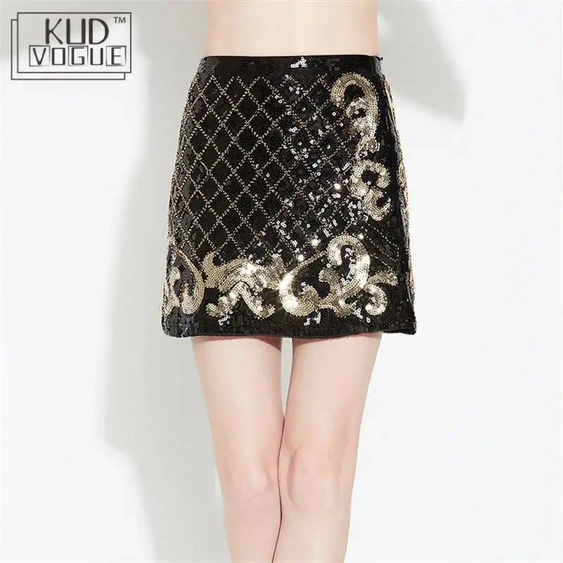 Мини-юбка с блестками высокая талия юбка-карандаш Женская винтажная клетчатая
