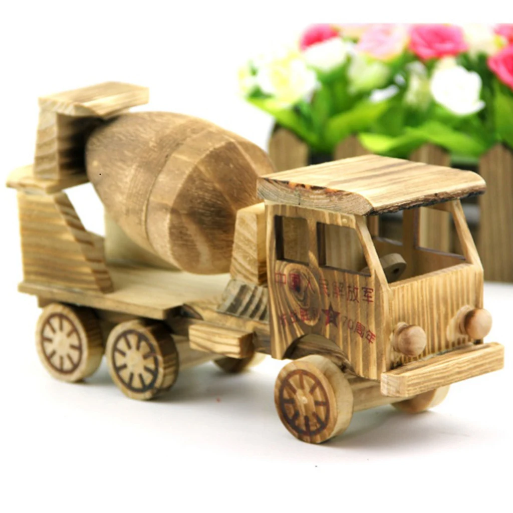 

Wooden Mixer Truck Vehicle Car Model Toy 1:60 Engineering Car for Kids Gifts