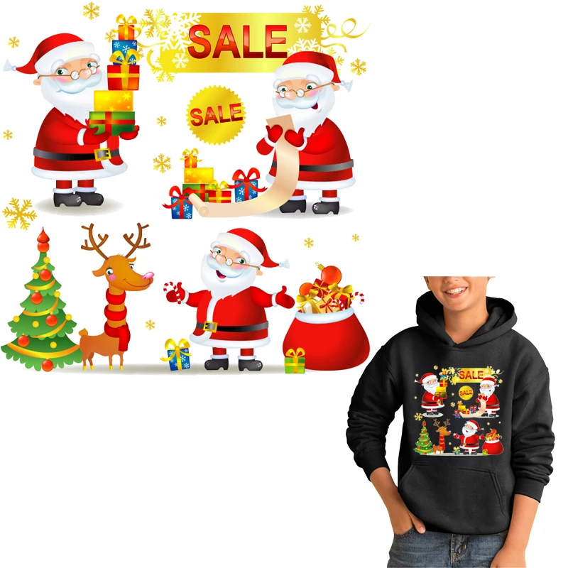 

Christmas Patches Santa Claus Thermal Stickers on Clothes Iron-on Transfers for Clothing Thermoadhesive Patch Diy Deer Applique