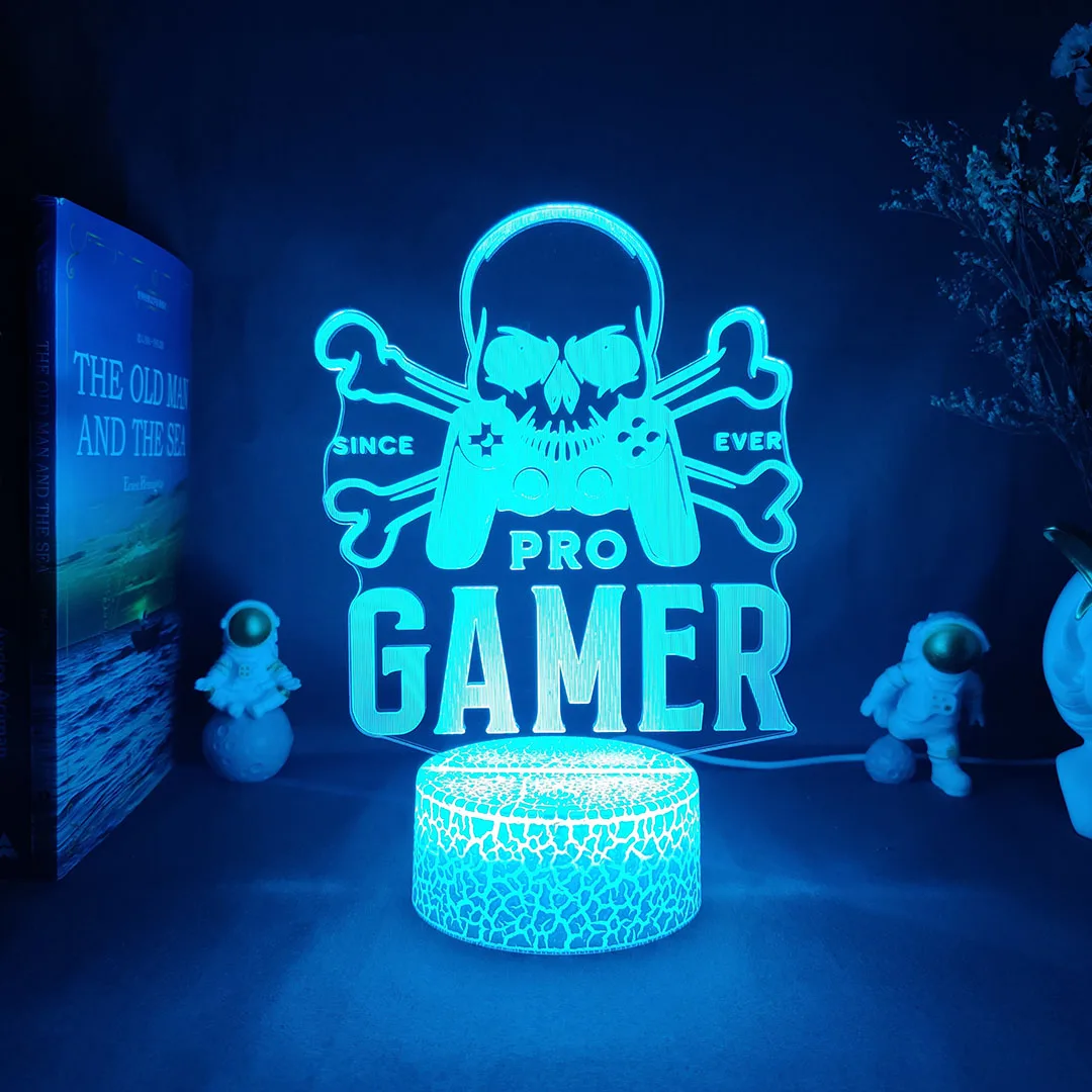 

Pro Gamer Skull 3D Visualization Night Light Novelty Gaming Room PC Desktop Setup Amazing Gamepad Controller Accent Belief Lamp