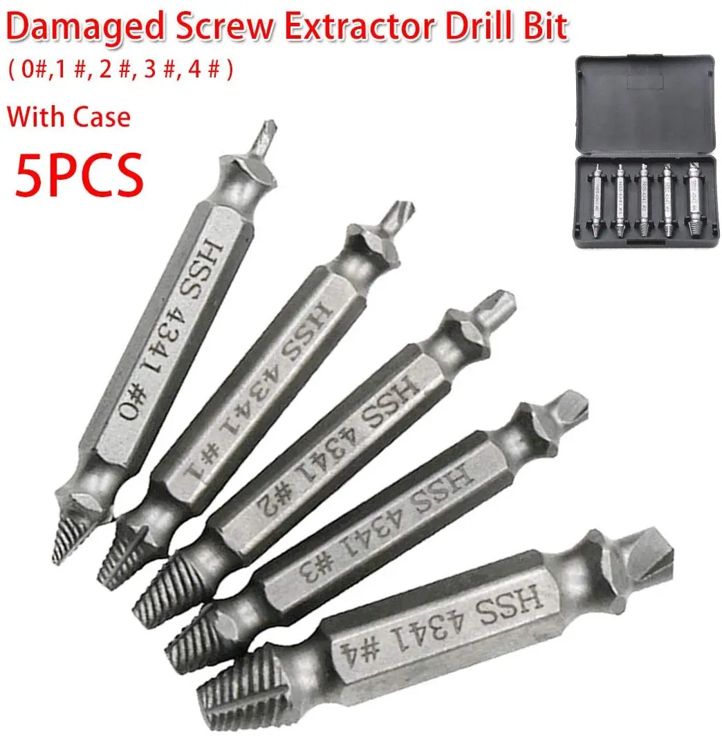 

HSS 4341 5pc Damaged Screw Extractor Drill Bit Guide Broken Speed Out Bolt Stud Stripped Screw Remover Tool for Screw/Water Pipe