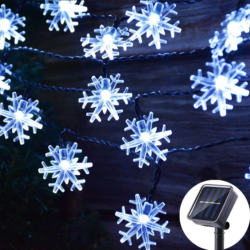 

30/50/100 LED Outdoor Solar Lights Snowflake String Lights Outdoor Holiday Wedding Party Waterproof String Lights Solar Garland