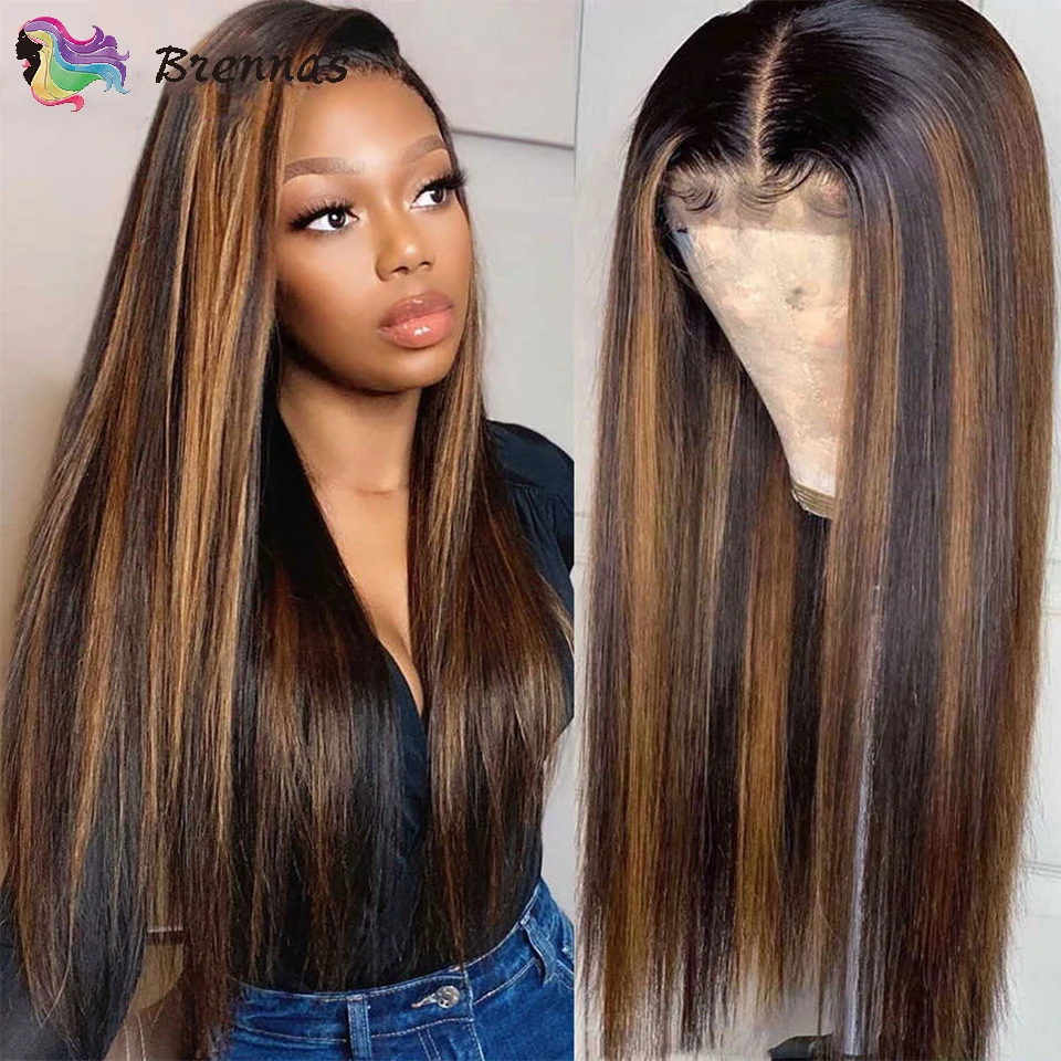 

Highlight Human Hair 13X4 Lace Frontal Wigs 150% 180% Density 4x4 Lace Closure Brazilian Straight Colored Human Hair Long Wigs