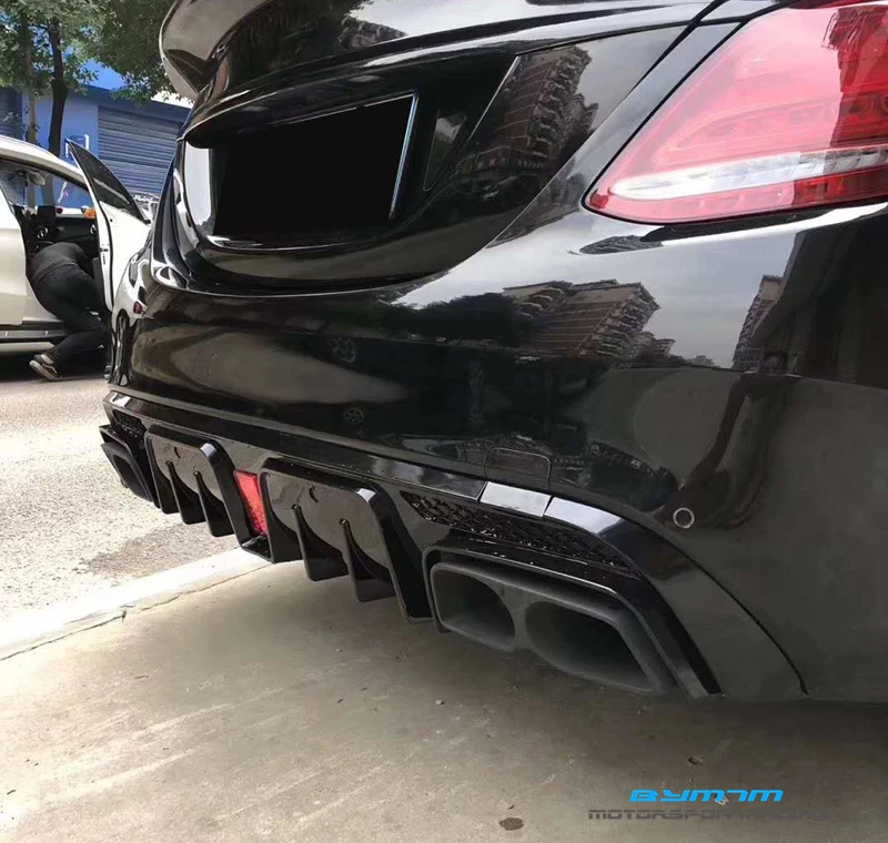 B Стиль PP материал бампер яркий черный задний диффузор выхлопная труба для BENZ C