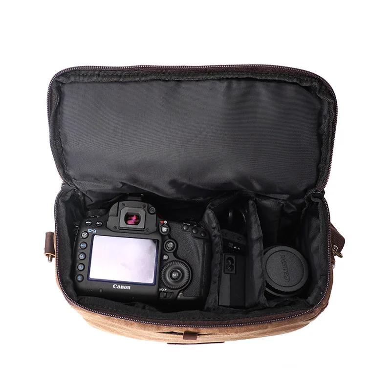 oil wax canvas waterproof camera bag detachable shoulder strap backpack camera bag liner free global shipping