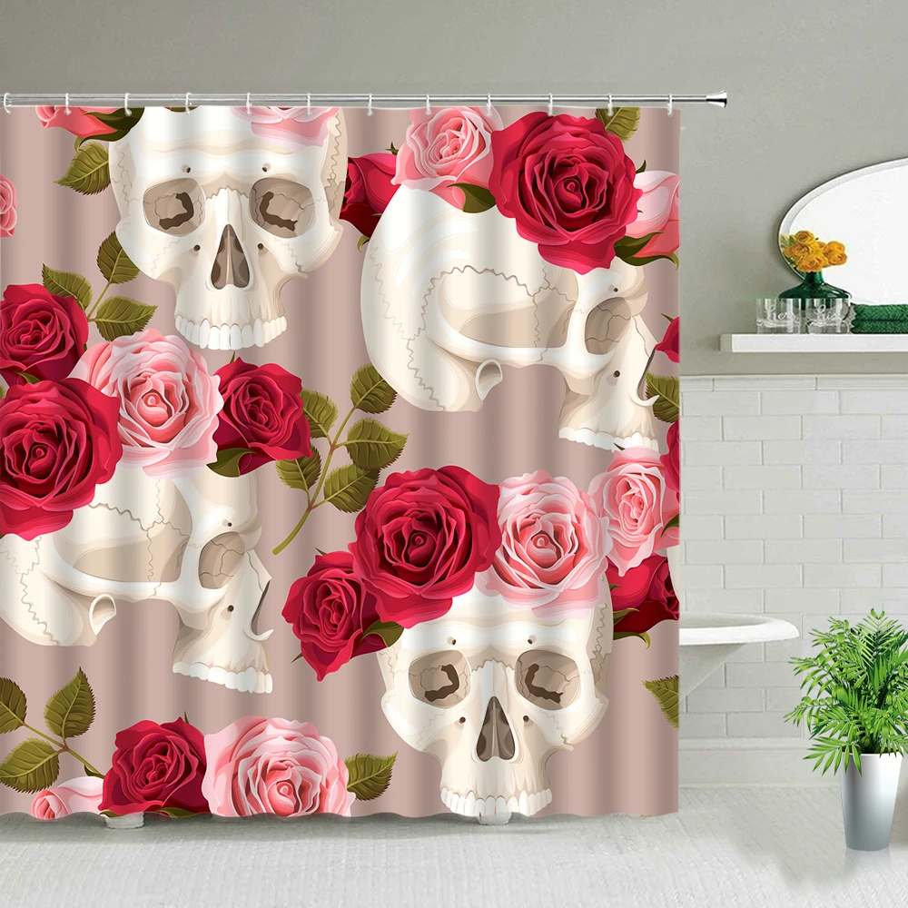 

Halloween Skull Shower Curtains Horror Bathroom Decor Day of the Dead Backdrop Wall Fabric Washable Bathtub Screens With Hooks